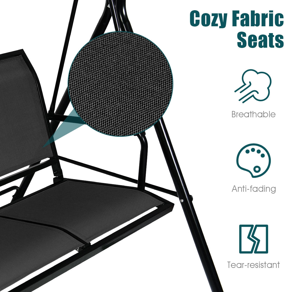 3-Person Patio Swing with Canopy – 50" x 16" Black