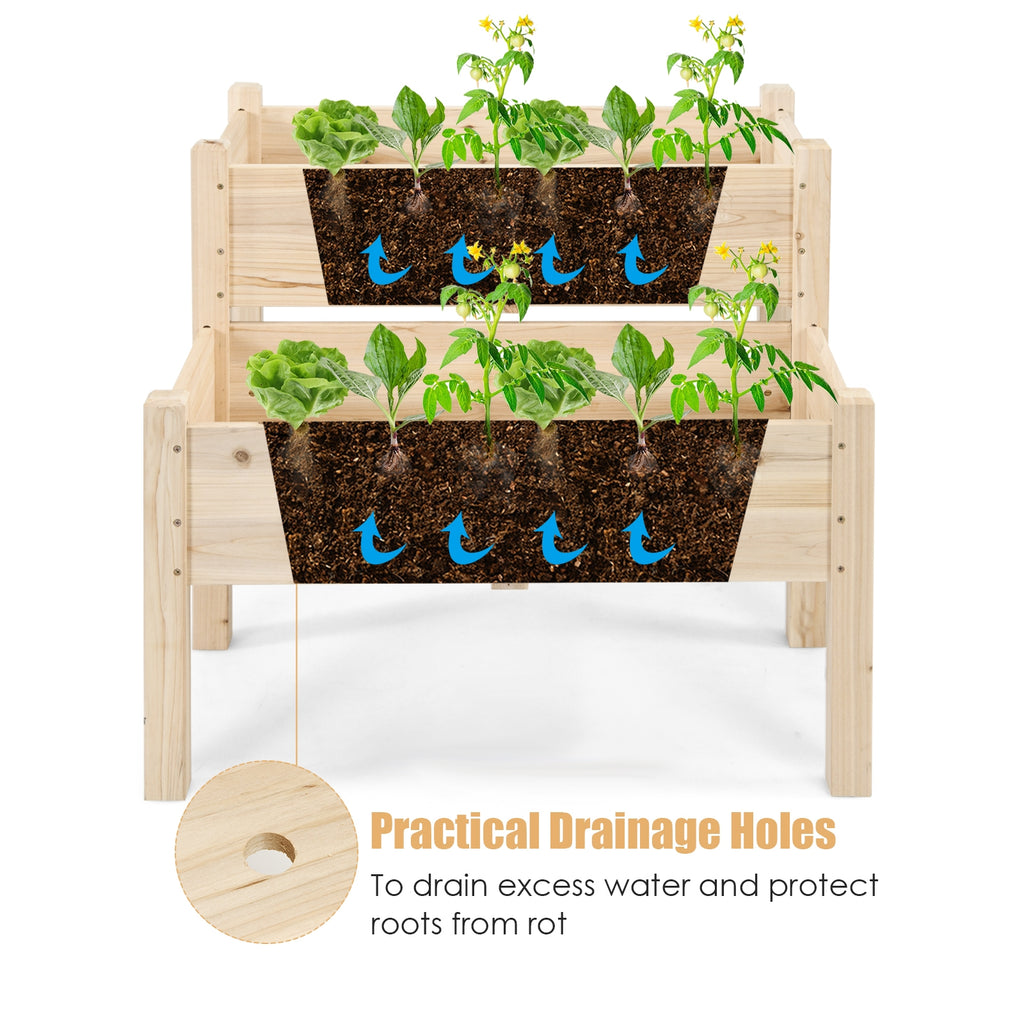 2 Tier Wooden Raised Garden Bed with Legs - Natural