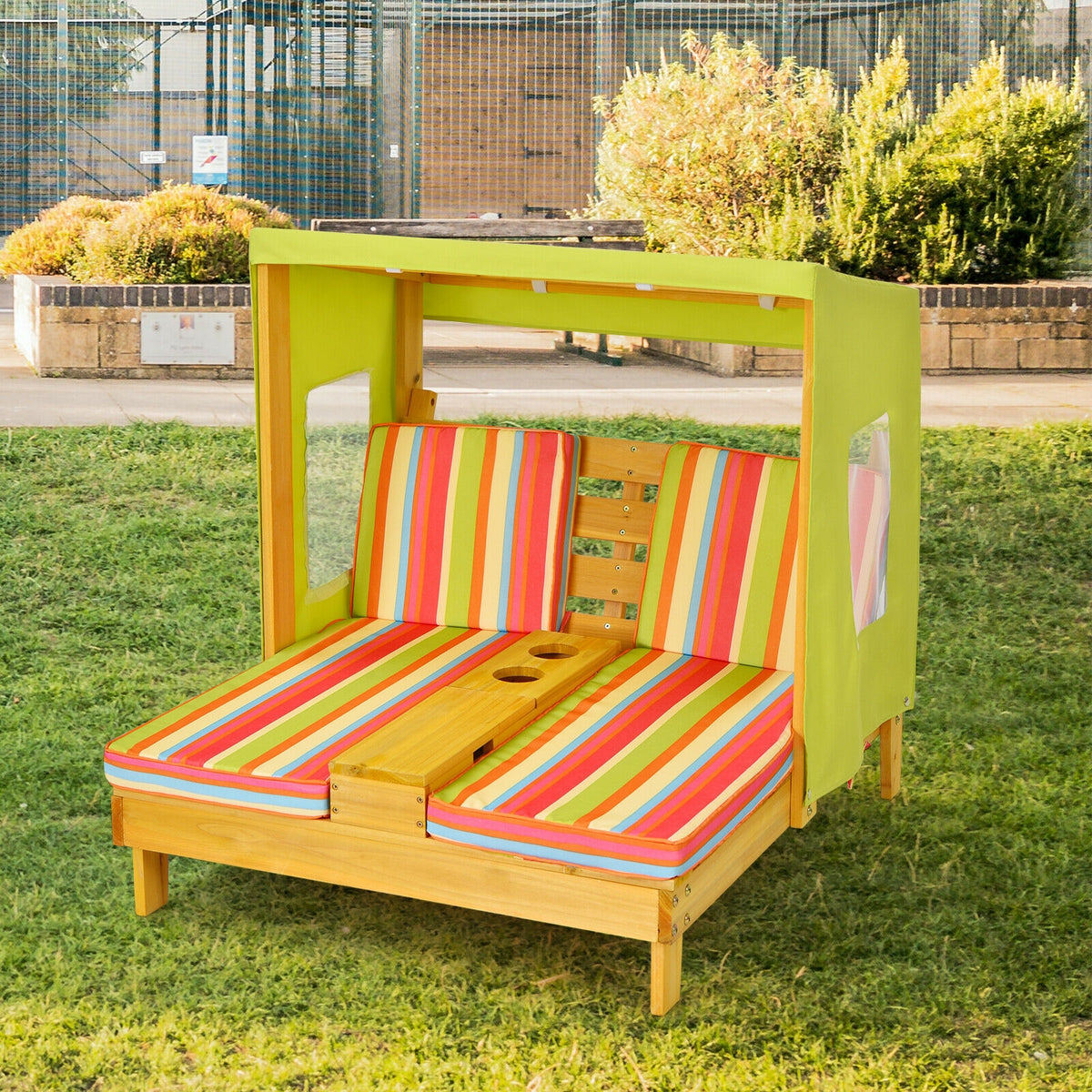 Kids Patio Lounge Chair with Cup Holders & Awning - Multicolor - for Children 3-8