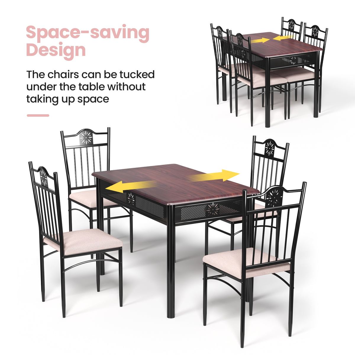 5-Piece Dining Set with Cushioned Chairs - Beige