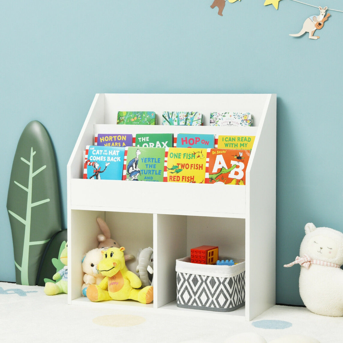 Kids Wooden Bookcase Toy Storage Cabinet - White, 3-Tier Organizer for Children