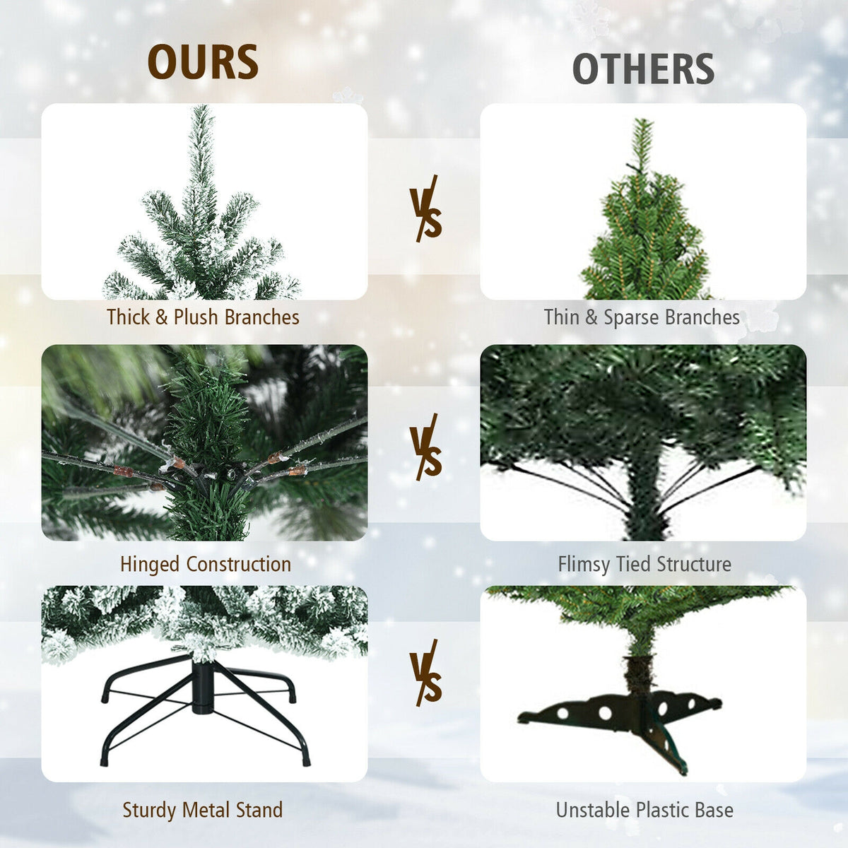 6 Ft Pre-lit Snow Flocked Christmas Tree with Metal Stand - Hinged Design