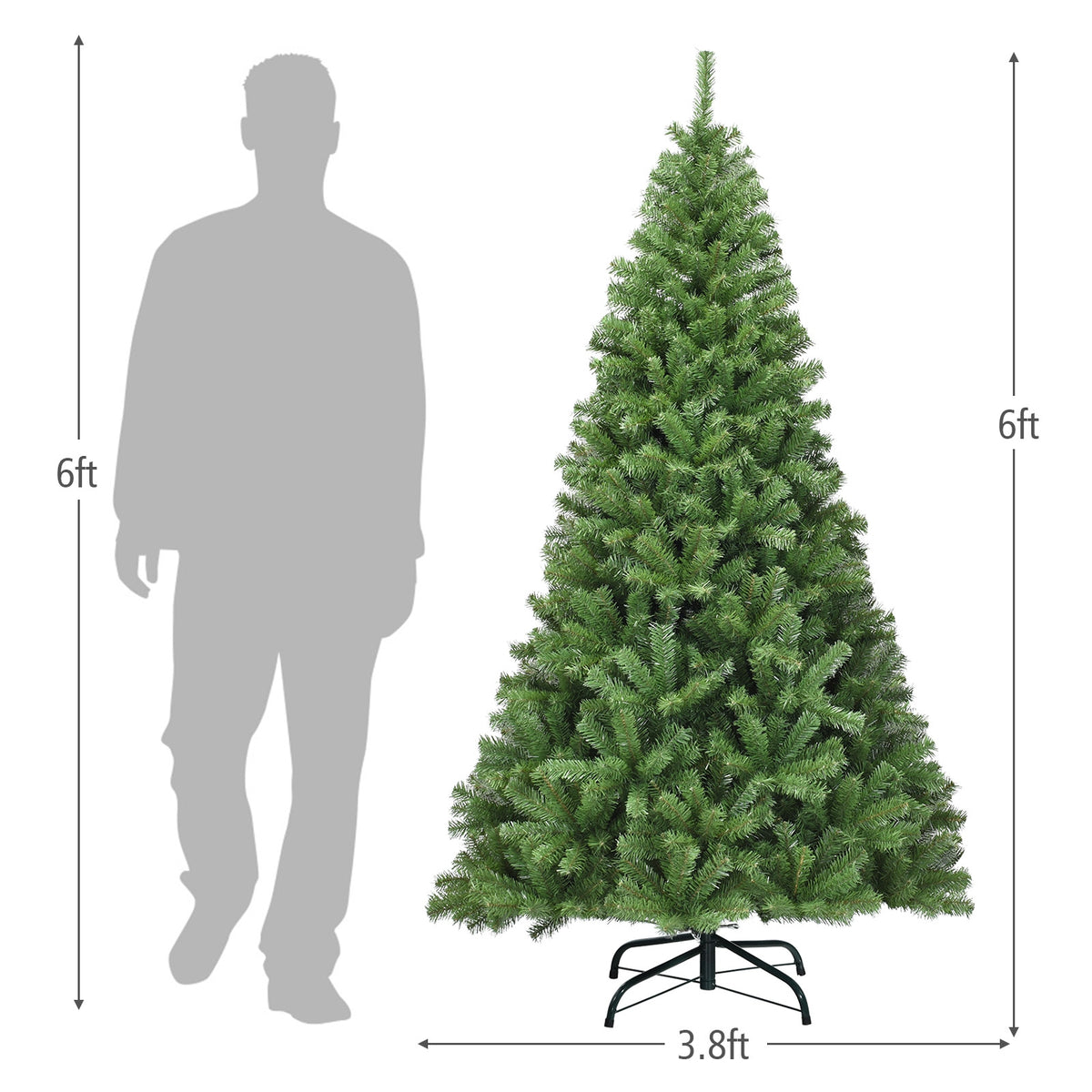 6 Ft Artificial Christmas Tree with Hinged PVC & Metal Stand - Costway