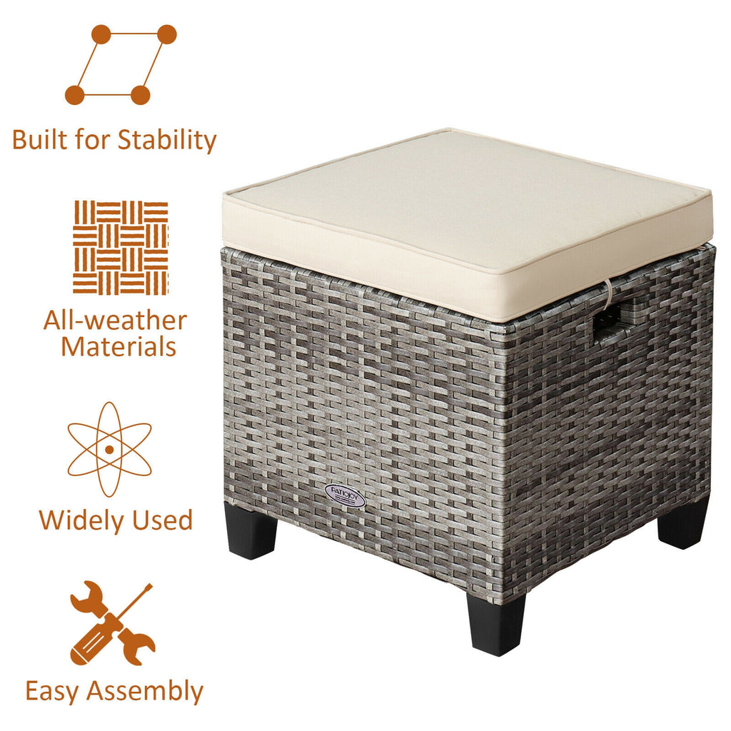 2 Pieces Patio Rattan Ottoman Seat with Removable Cushions