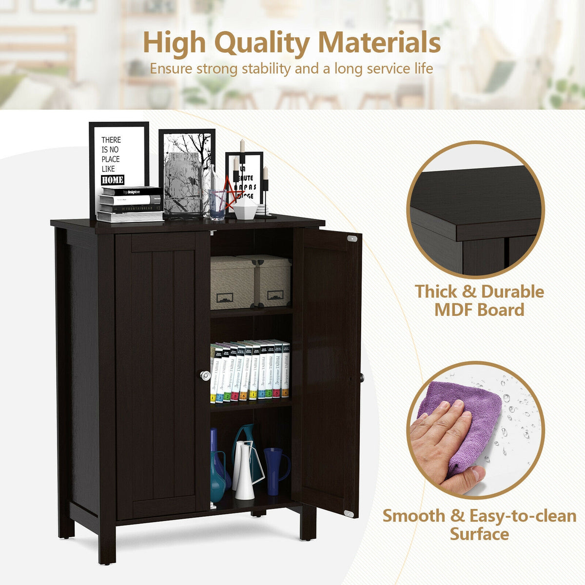 2-Door Bathroom Floor Storage Cabinet Space Saver Organizer