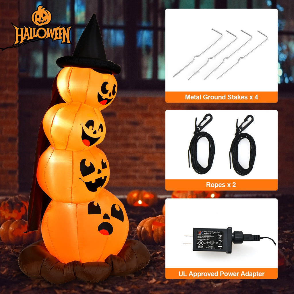 7 Feet Inflatable Pumpkin Combo with Witch's Hat & LED Lights - 4 Pumpkins Variation