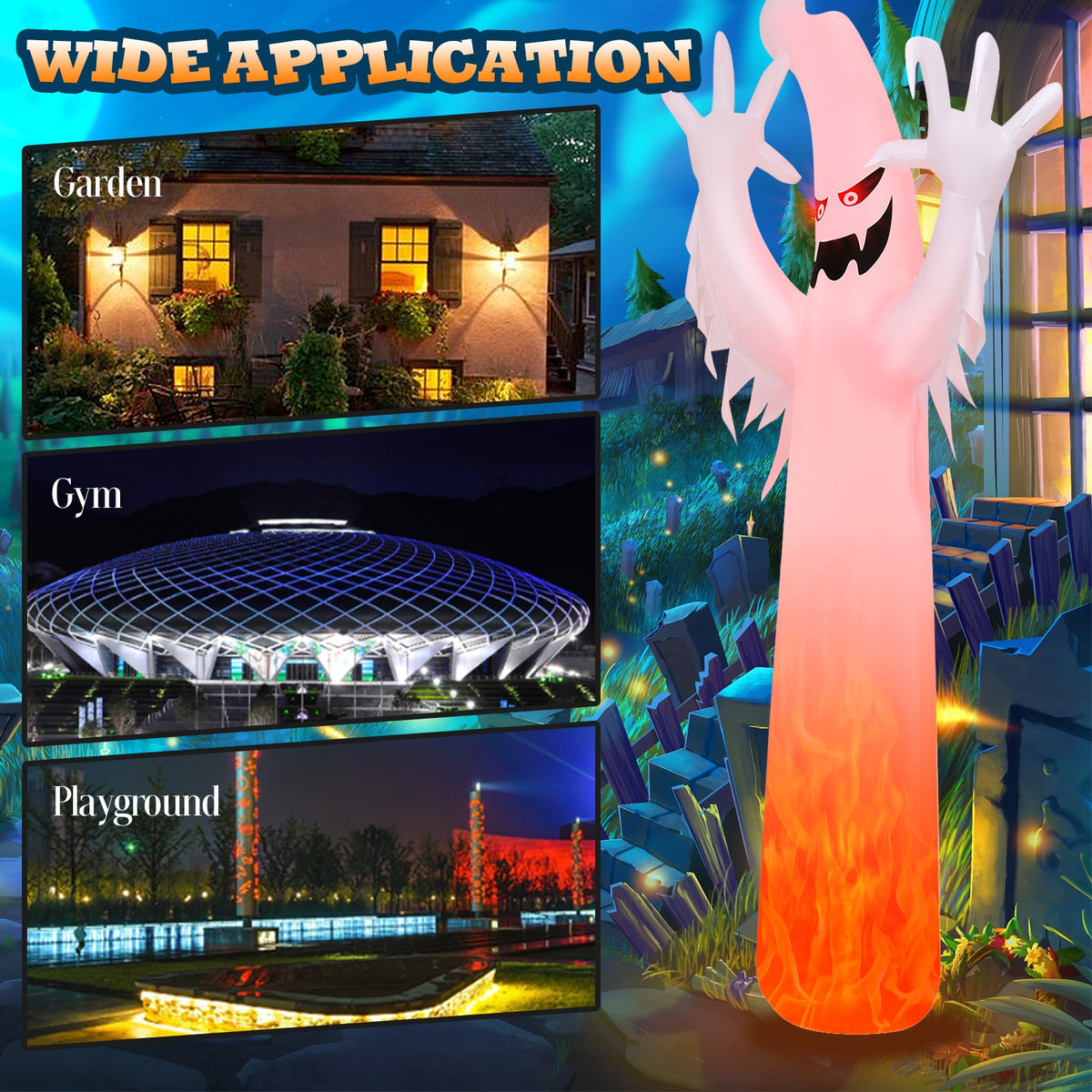 12 Feet Halloween Inflatable Ghost with Flame LED Lights - Yard Decor