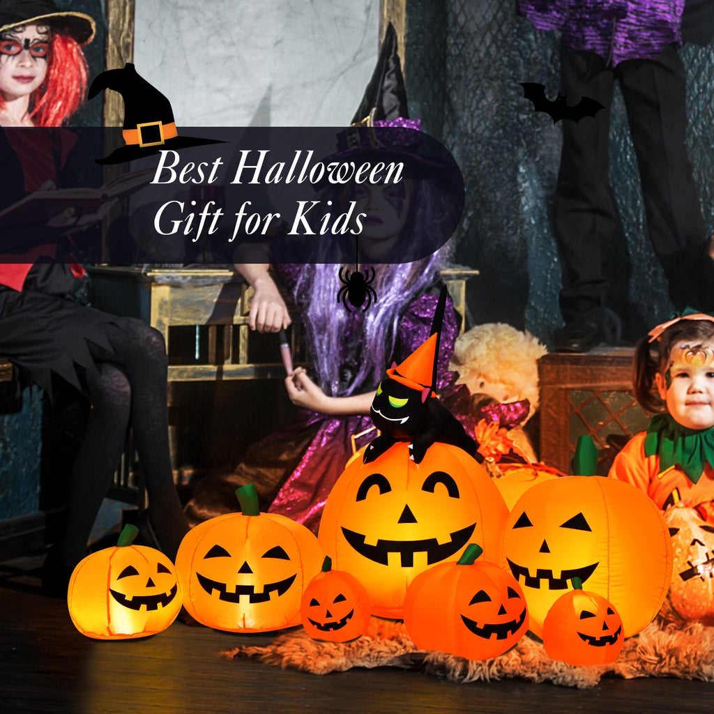 Halloween Inflatable Pumpkin Combo with Witch and Black Cat - 7.5 Feet, Includes Variation of 7 Pumpkins with Cat