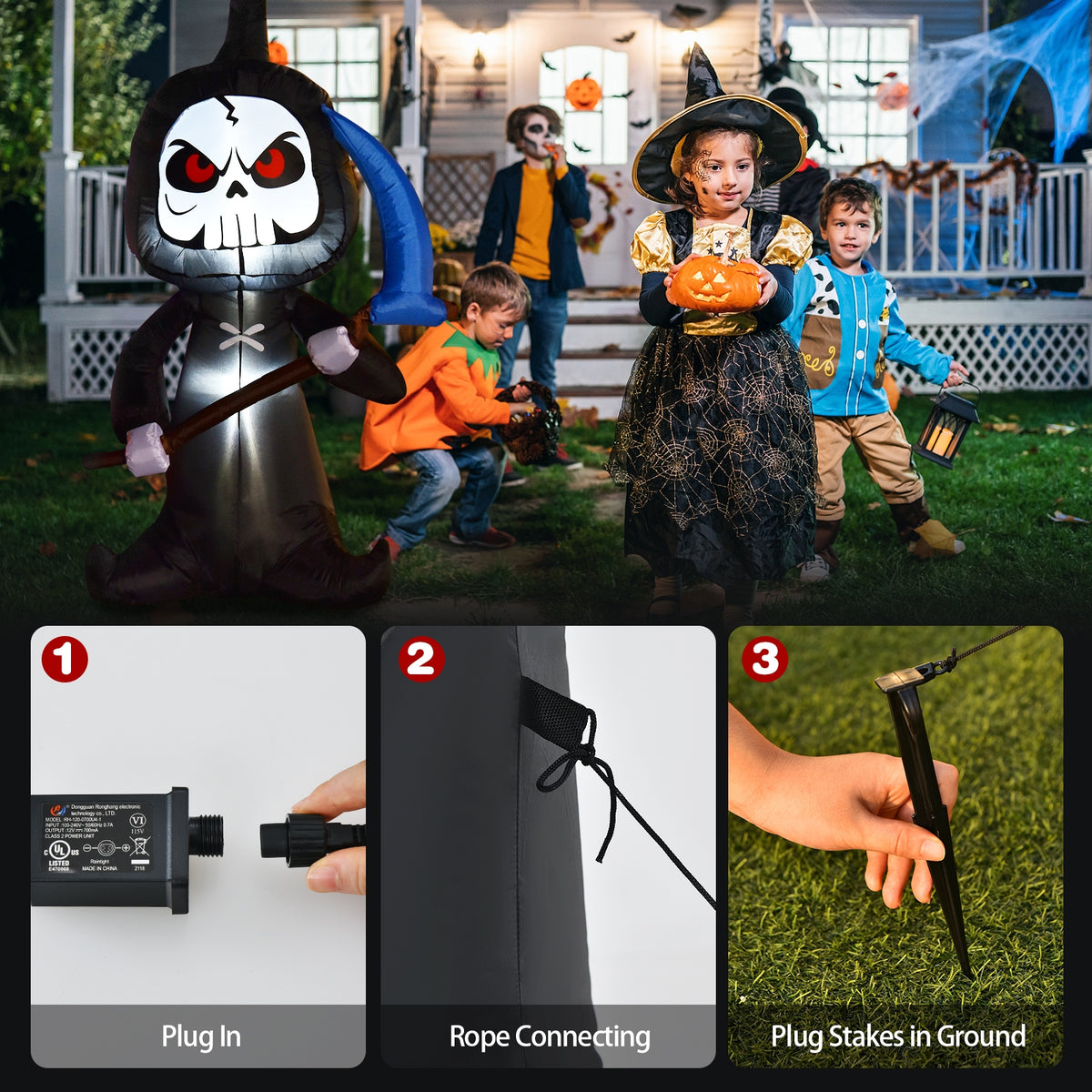 6 Feet Halloween Inflatable Ghost Decorations with Built-in LED Lights - Costway