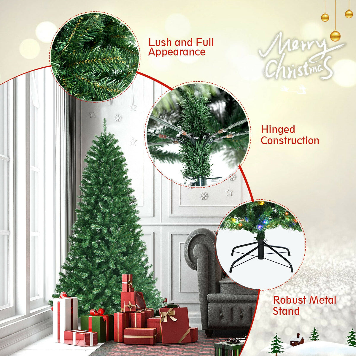 6 Ft Artificial Christmas Tree with Remote Color-Changing LED Lights