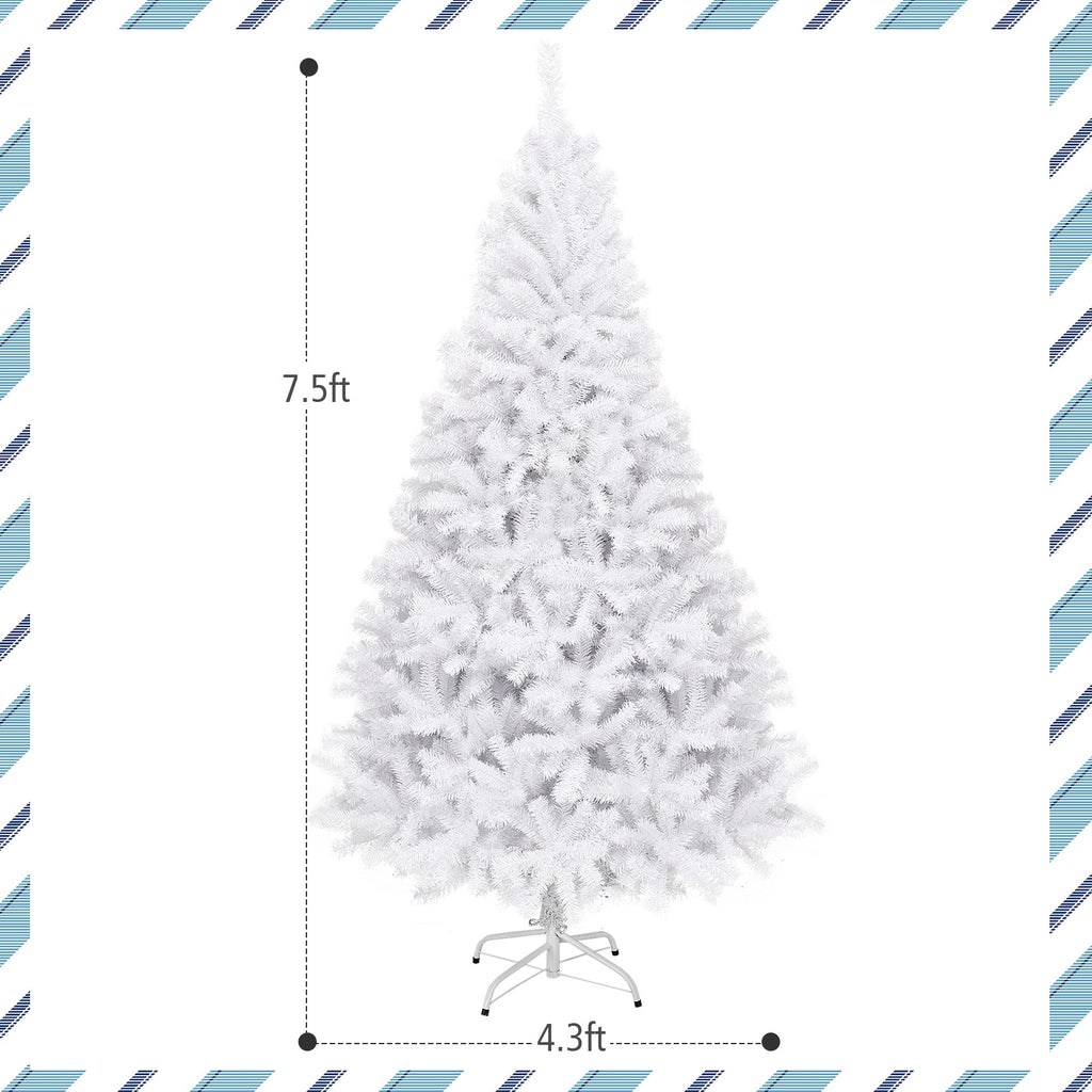 7.5 ft White Artificial Christmas Tree with Metal Stand - Foldable, Realistic Branches