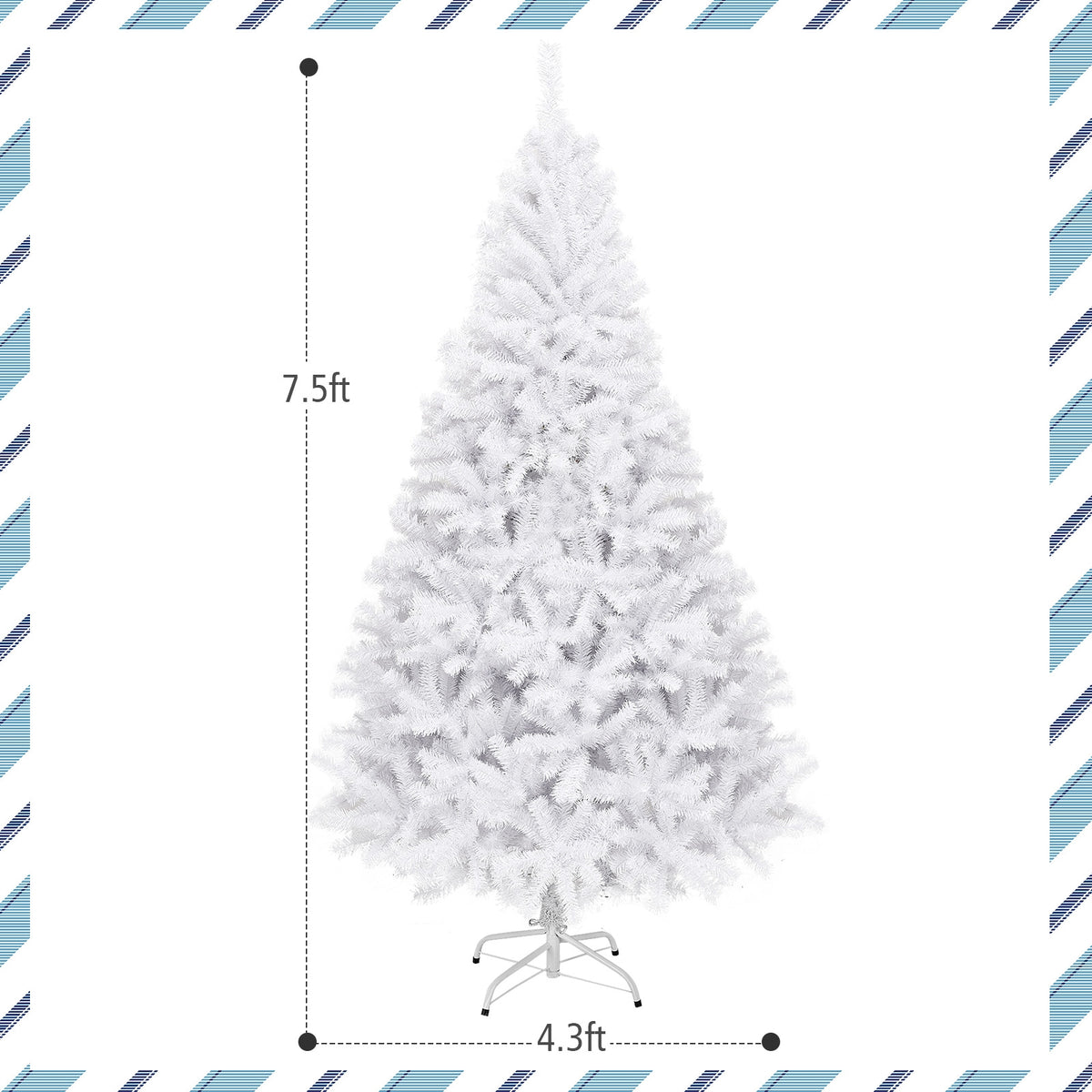 7.5 ft White Artificial Christmas Tree with Metal Stand - Foldable, Realistic Branches