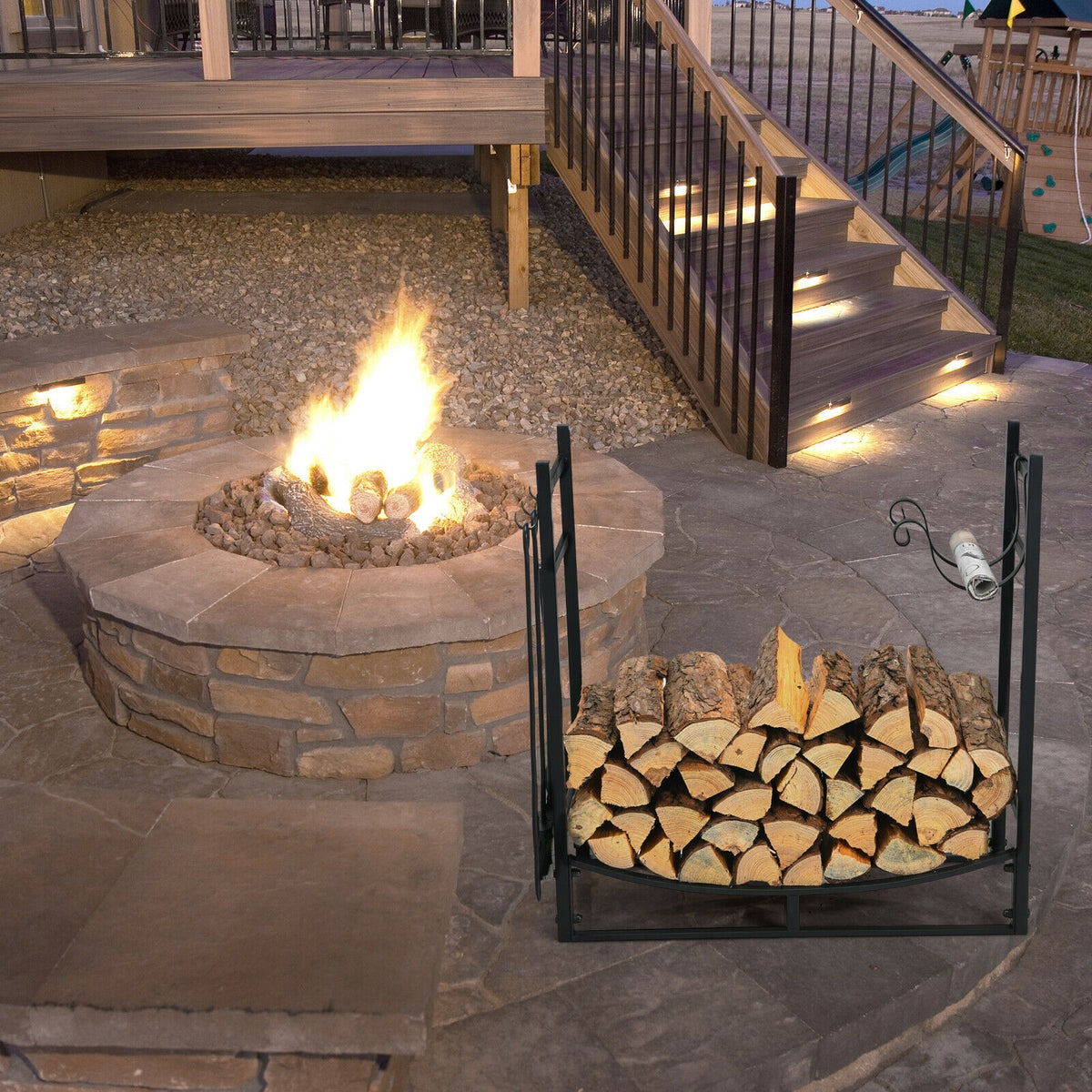 30-Inch Firewood Rack with 4-Tool Set & Kindling Holders