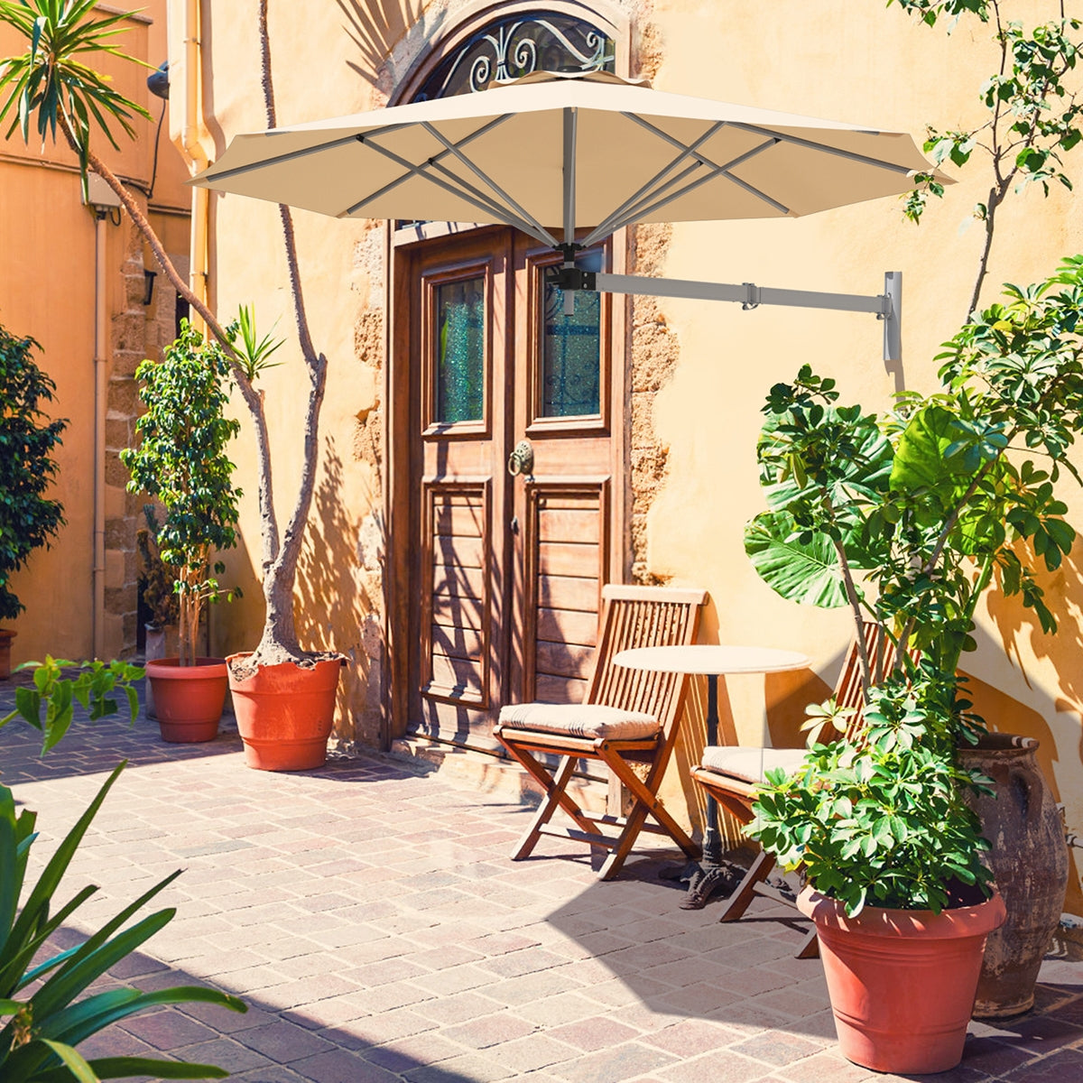 8 Feet Wall Mounted Patio Umbrella with Adjustable Pole