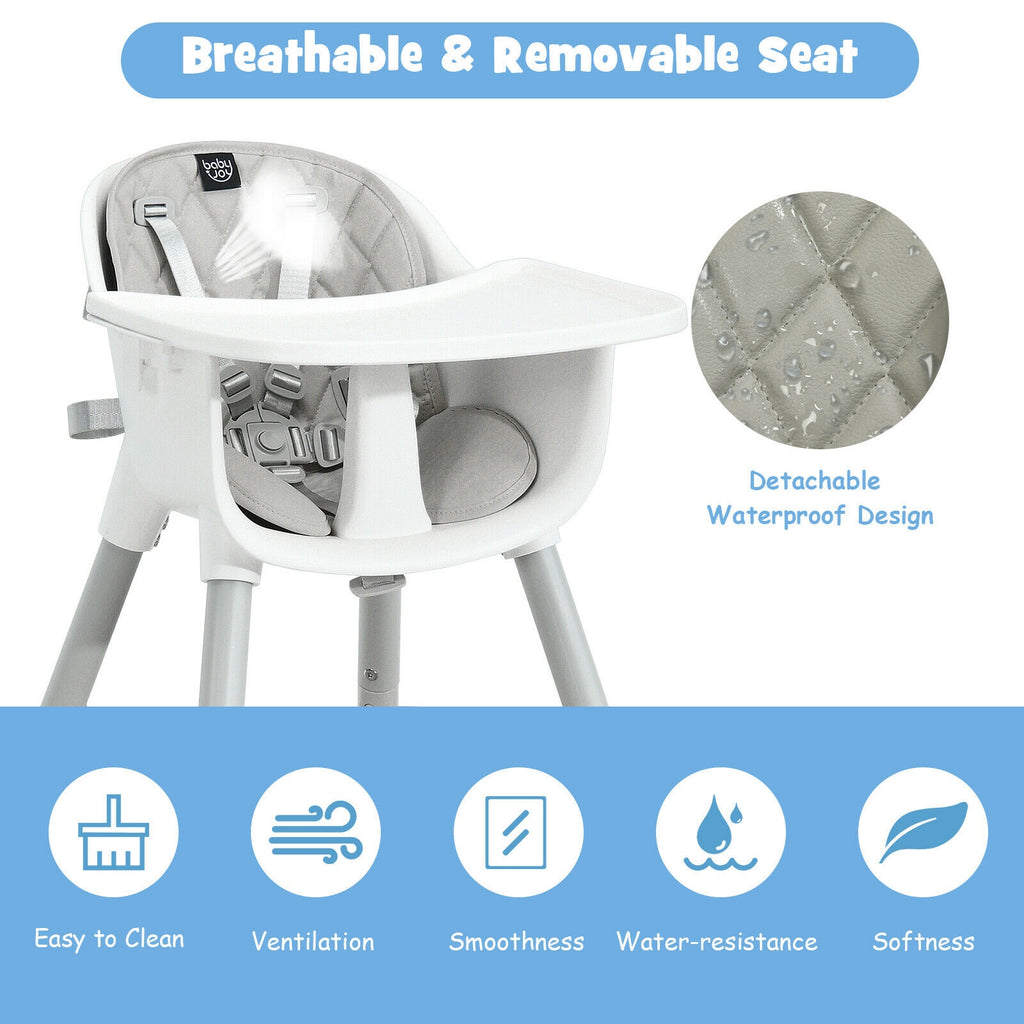 4-in-1 Baby Convertible Toddler Table Chair Set with PU Cushion - Gray