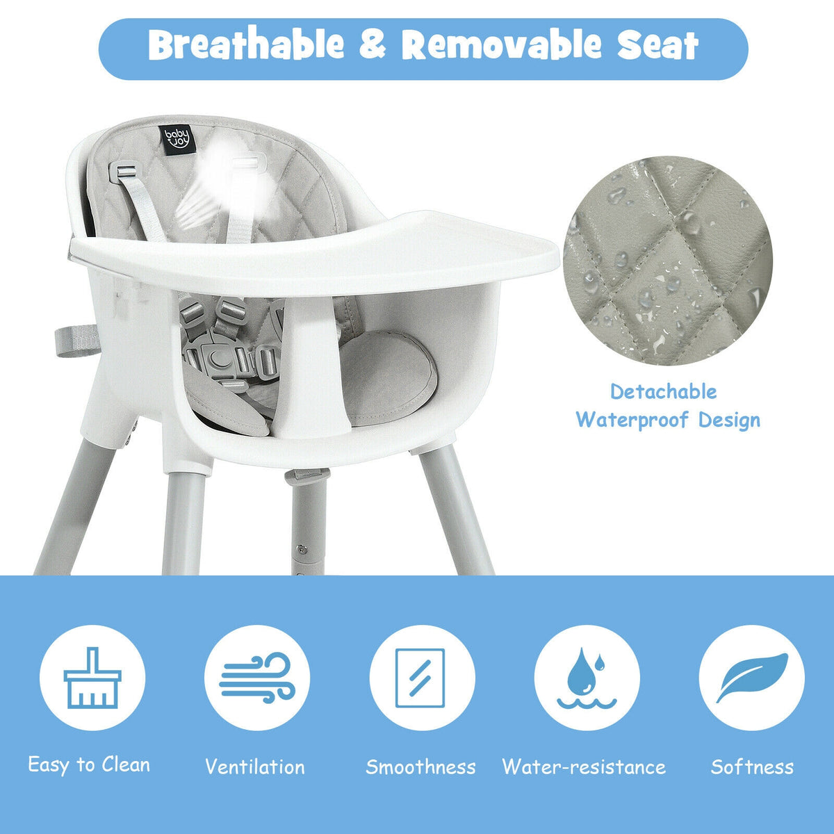 4-in-1 Baby Convertible Toddler Table Chair Set with PU Cushion - Gray