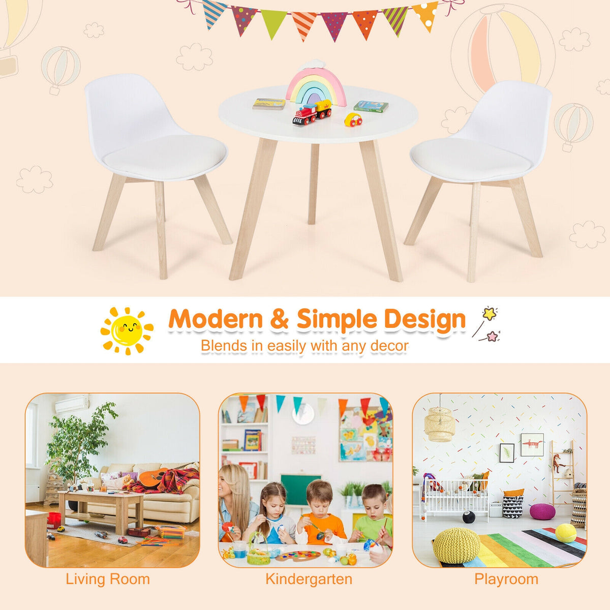 Kids Activity Play Table with Beech Legs and Cushions - White