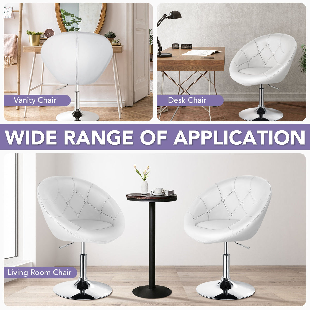 1 Piece Adjustable Modern Swivel Round Tufted Chair