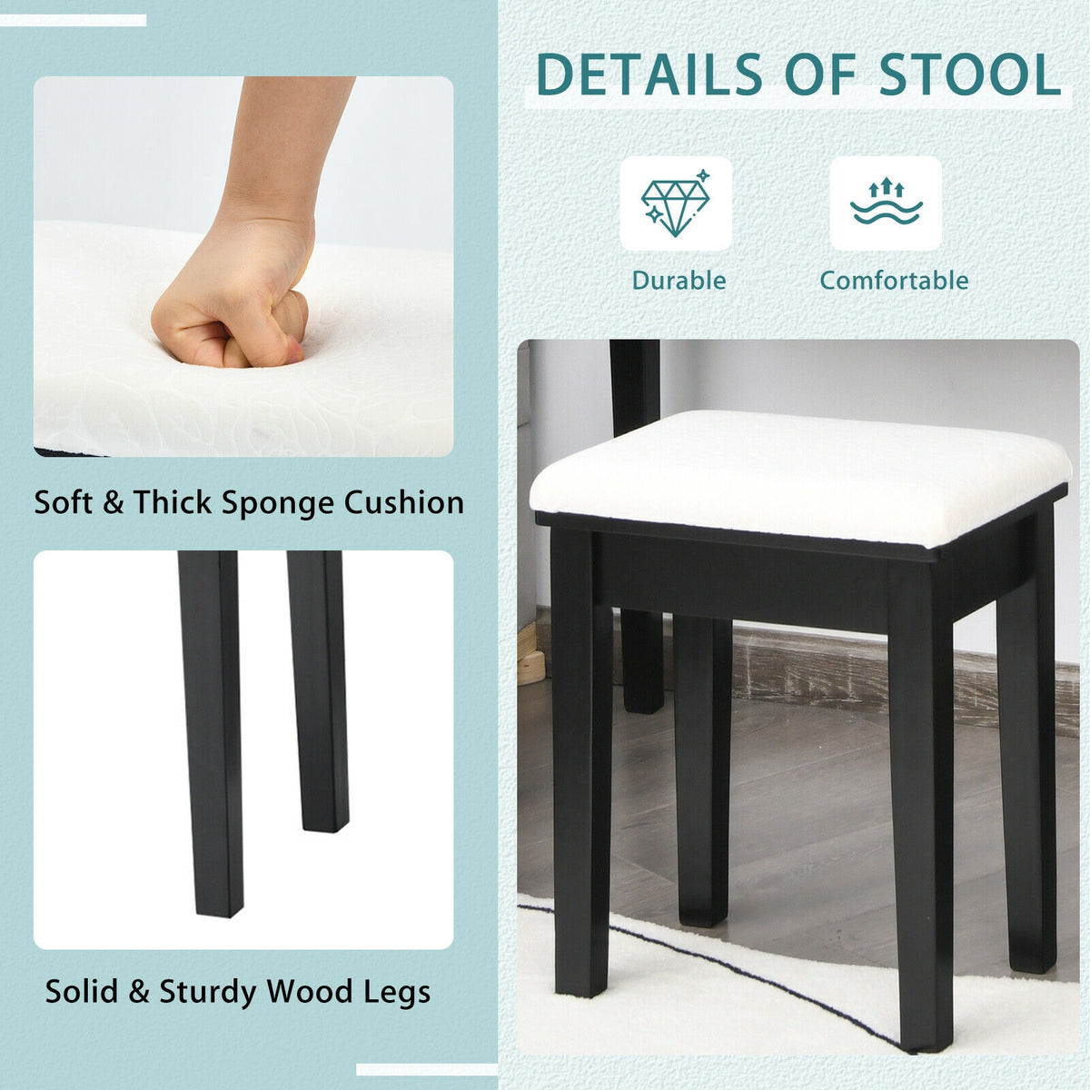 Vanity Table Set with Lighted Mirror, Black