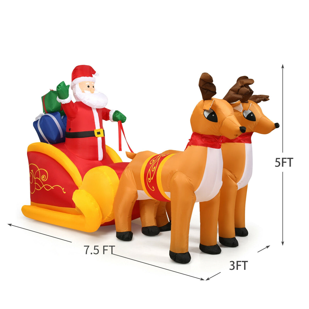 Inflatable Santa with Double Reindeer and Sled - Waterproof Outdoor Christmas Decor - Variation: Santa Claus with Double Reindeer Sleigh