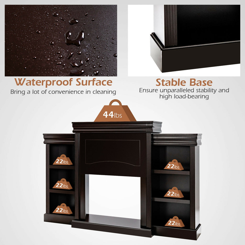 70" Modern Fireplace Media Entertainment Center with Bookcase - Brown