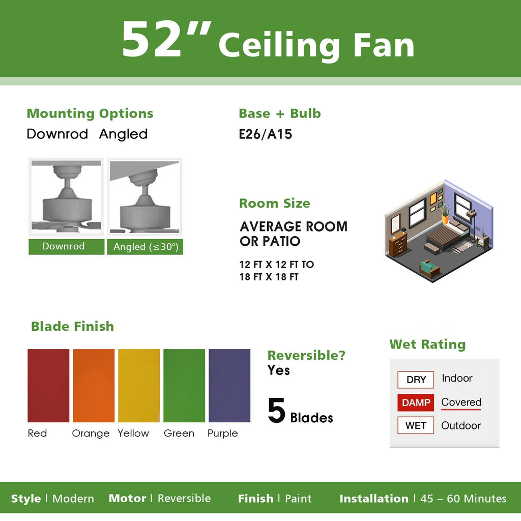 Kids Ceiling Fan with Be Beetle Lampshade, Colorful Blades & Reversible Motor