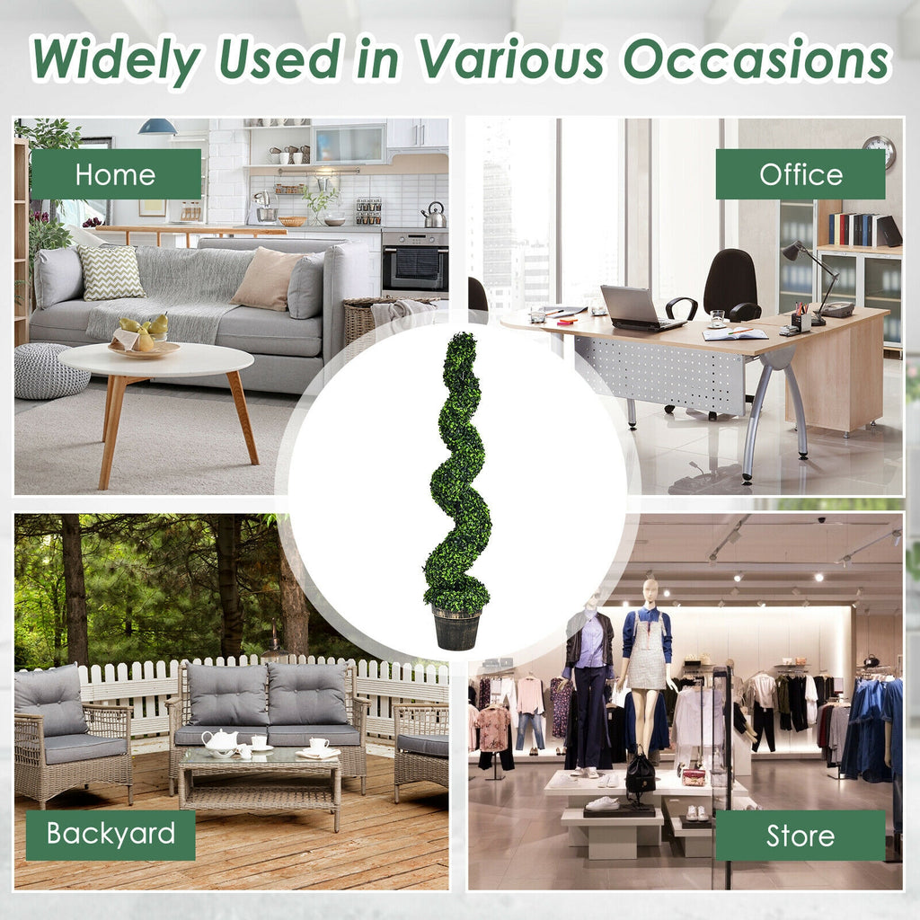 PE Variation 2 Pack 4ft Artificial Spiral Boxwood Topiary Trees Indoor Outdoor Decor