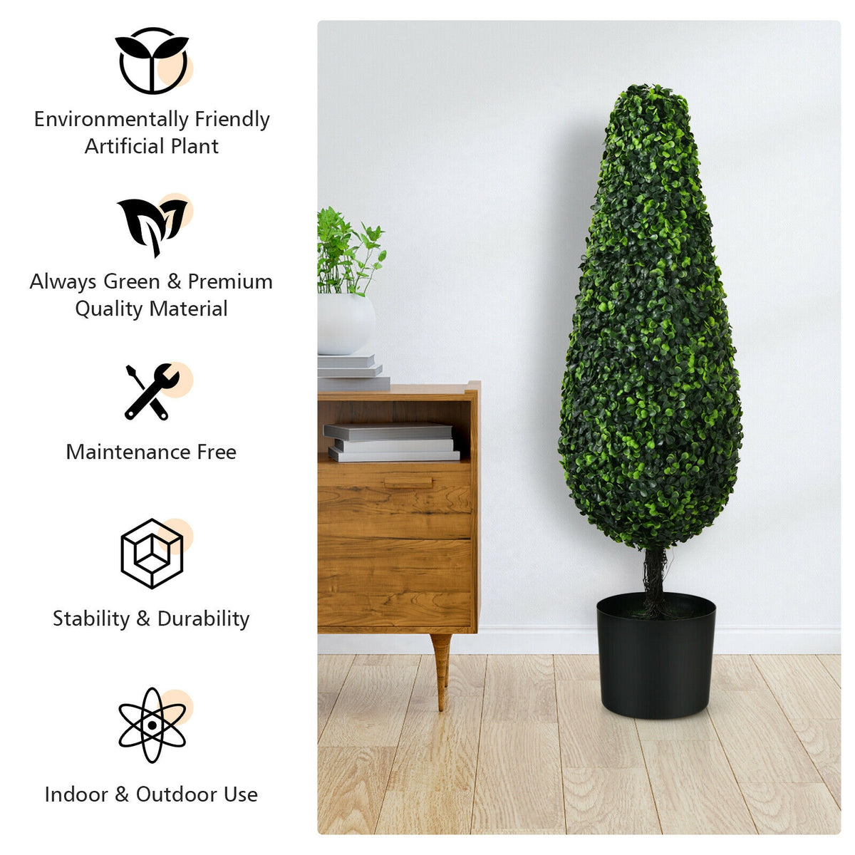 UV Resistant Artificial Topiary Tree - 3 Feet Tower Indoor Outdoor Set of 2