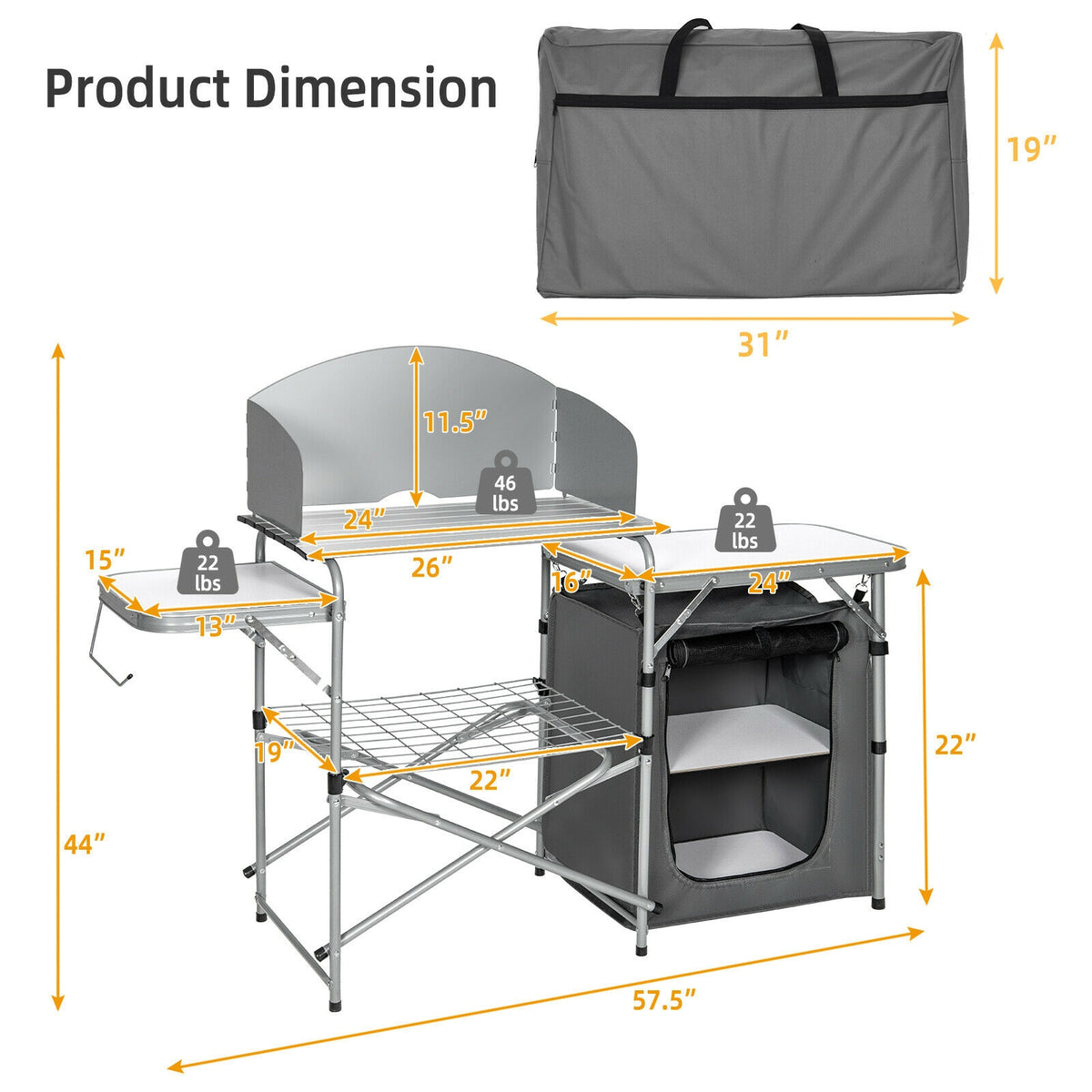 Portable Grilling Table with Windscreen & Bag - Gray