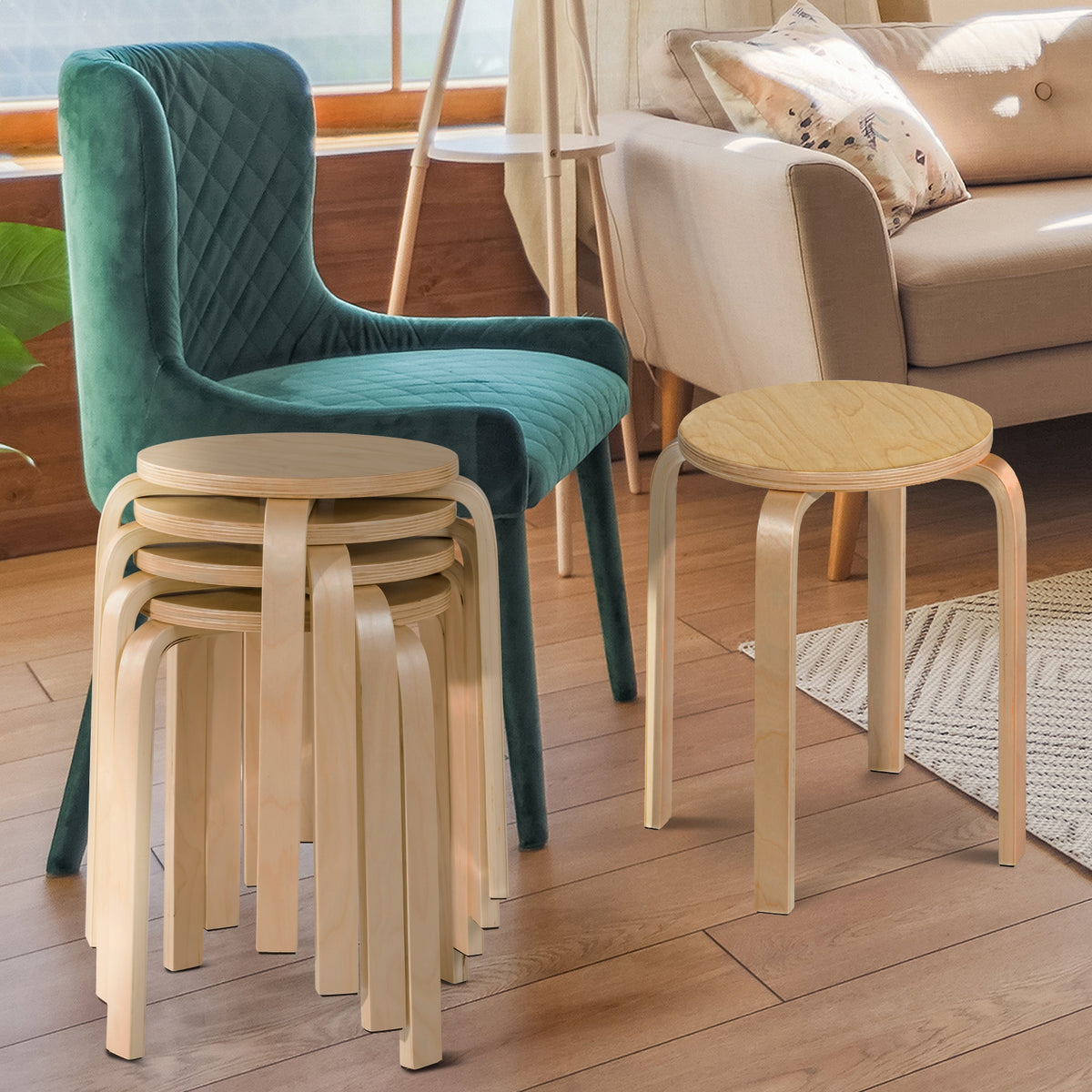 Stackable Bentwood Dining Chair Set (4-Pack) - Walnut