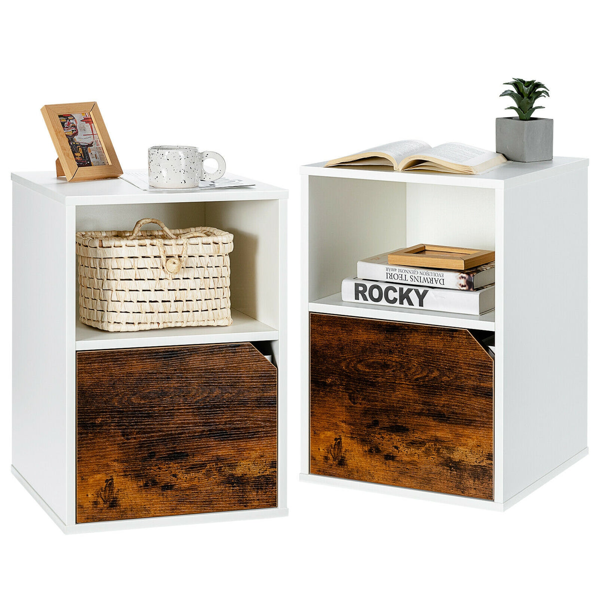 Set of 2 Nightstands with Storage – White
