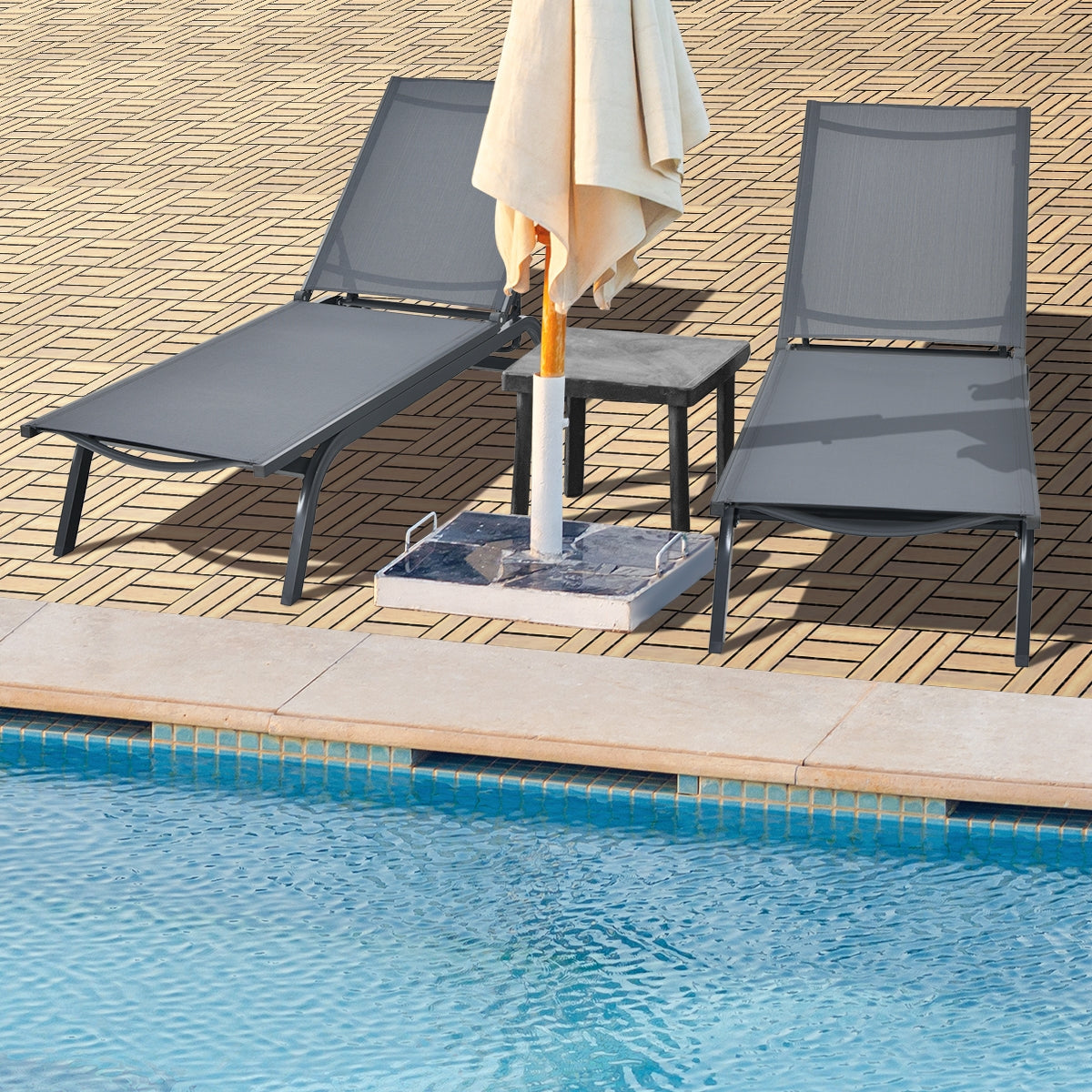 Checker Pattern Acacia Wood Interlocking Deck Tiles - 12x12 Inch, 10 Pack