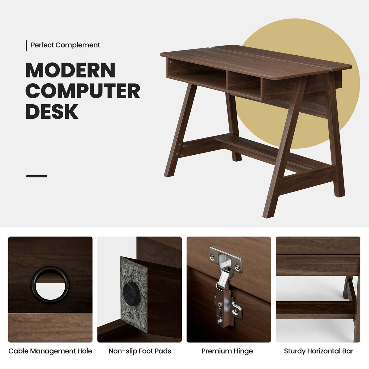 Mid Century Writing Desk 43.5" - Storage Cubes & Hidden Compartment