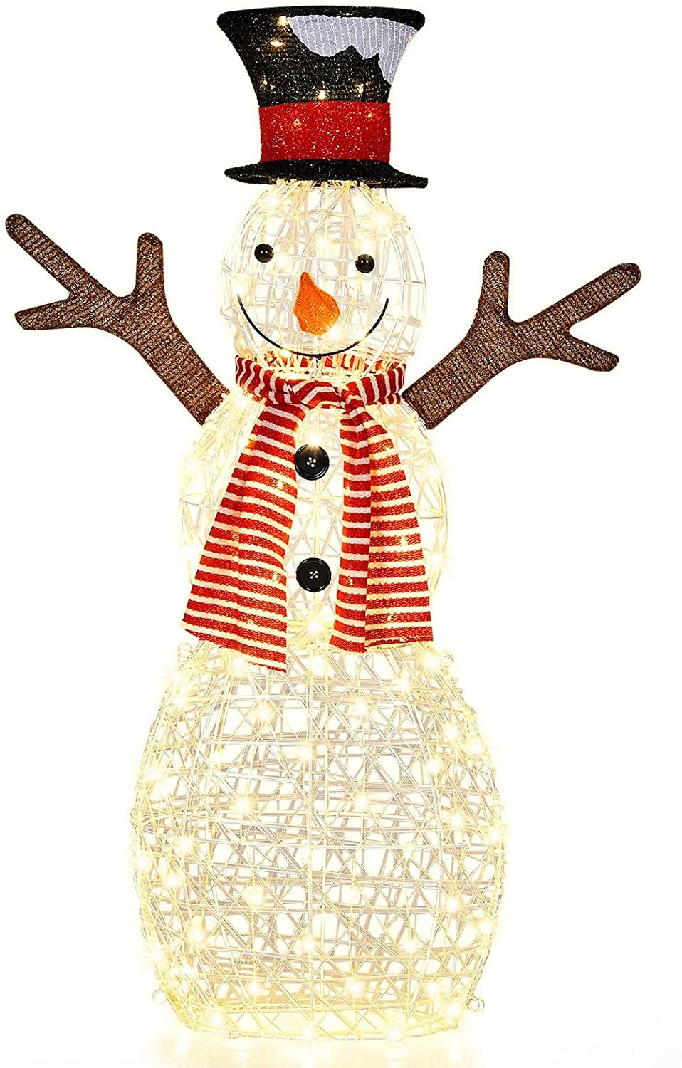 Lighted Snowman Christmas Decoration with Cold White LED Lights - Outdoor Holiday Decor