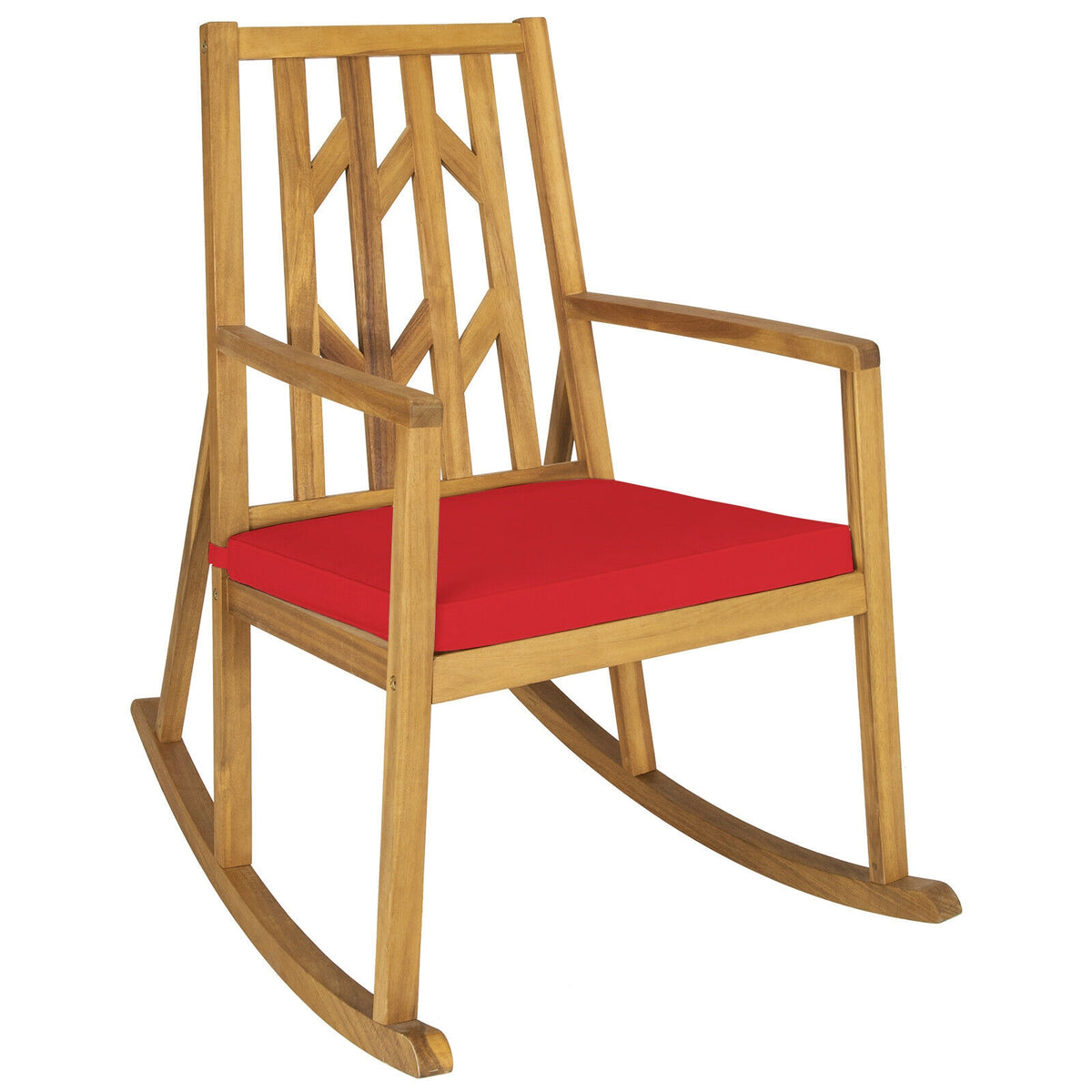 Rocking Chair with Slatted Back and Curved Armrests