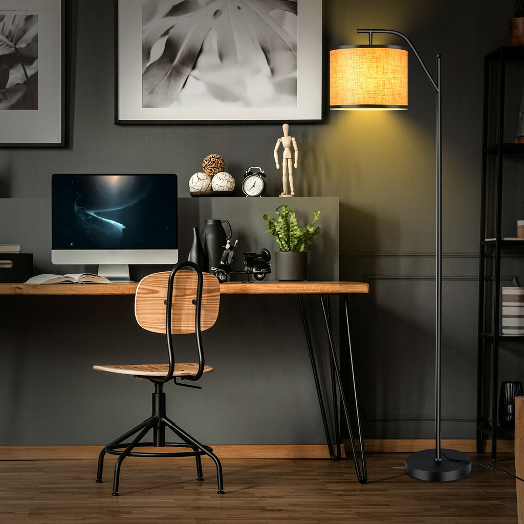 Standing Floor Lamp with Adjustable Head for Living Room & Bedroom - Modern Black & Beige