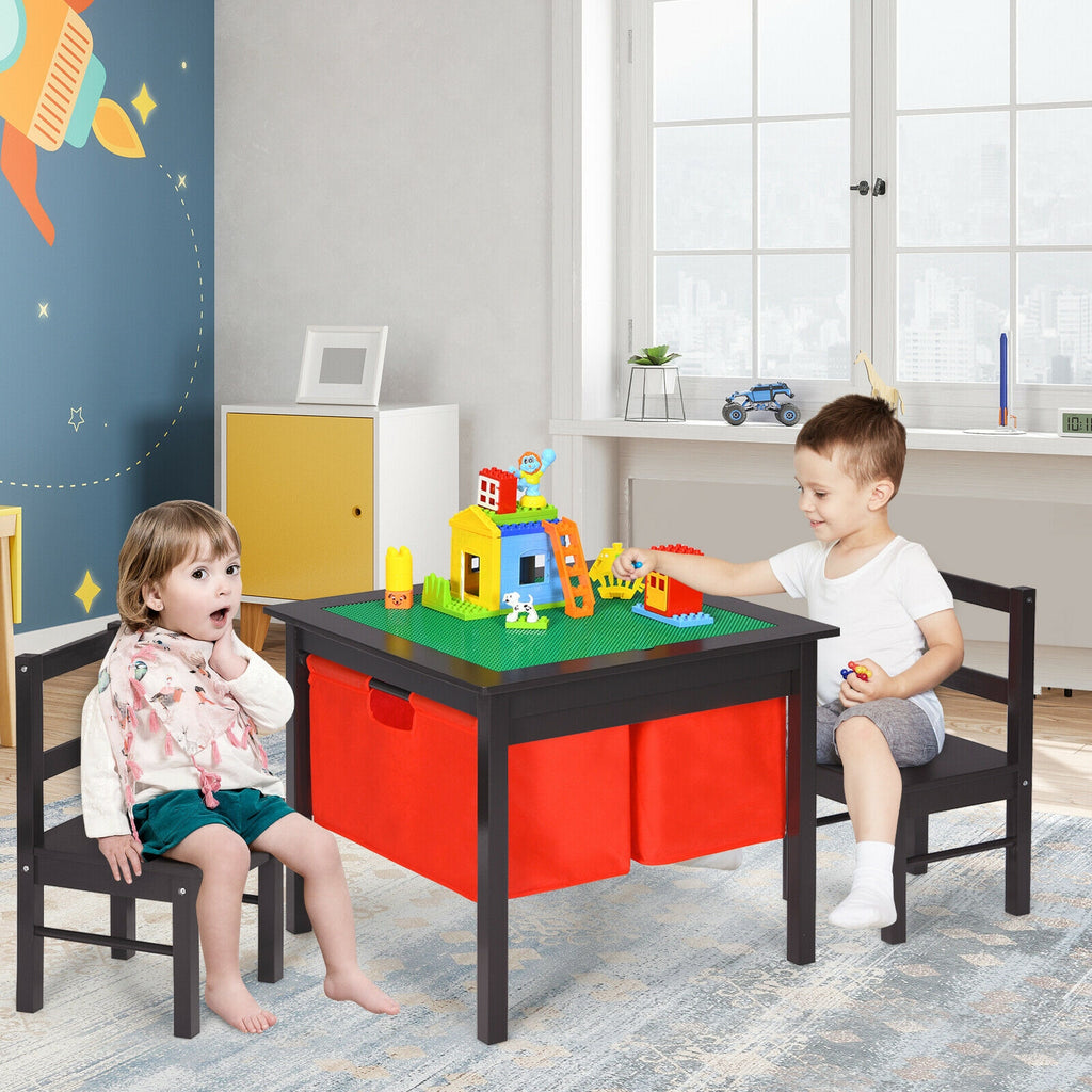 Kids Activity Table and 2 Chairs Set with Storage - Dark Brown