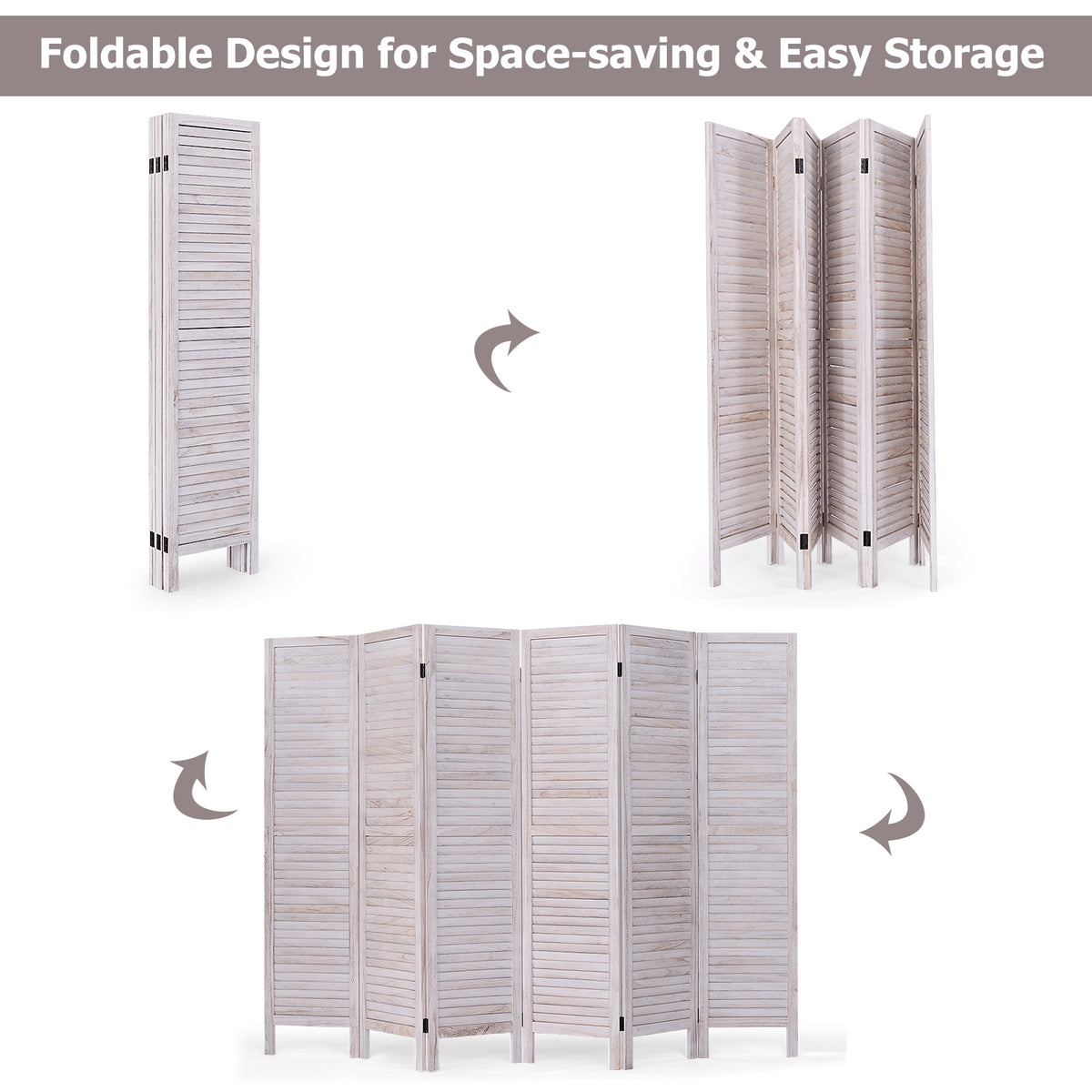 White 6-Panel Classic Venetian Wooden Room Divider Screen - Costway