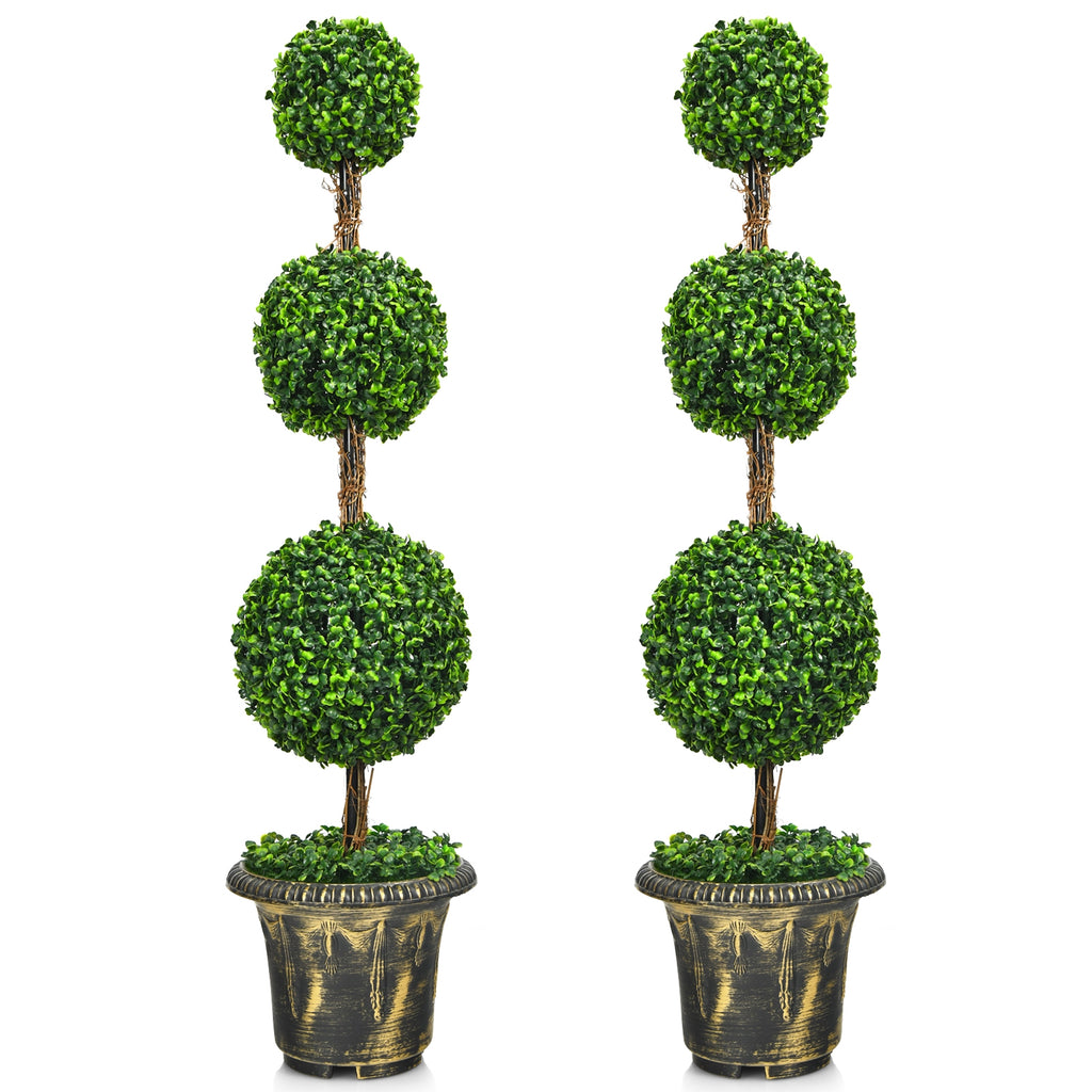 Artificial Topiary Tree - 4 Feet Triple Ball Faux Plant for Indoor & Outdoor Decor