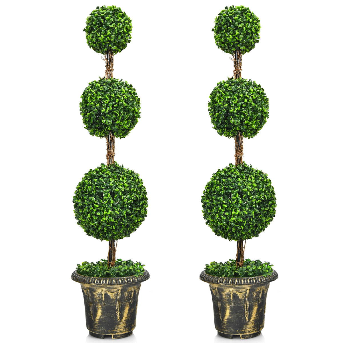 Artificial Topiary Tree - 4 Feet Triple Ball Faux Plant for Indoor & Outdoor Decor
