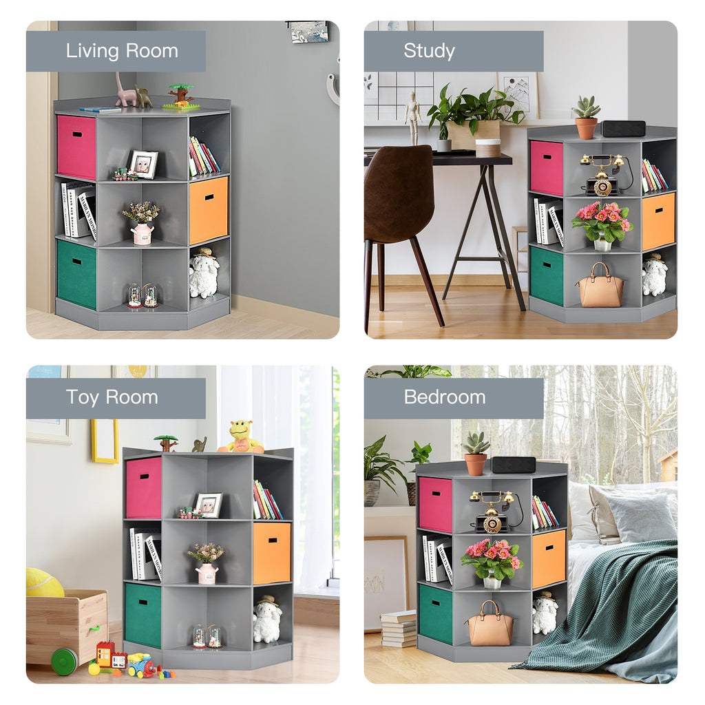Kids Corner Storage Shelf with 3 Baskets - Gray, 3-Tier Children's Organizer
