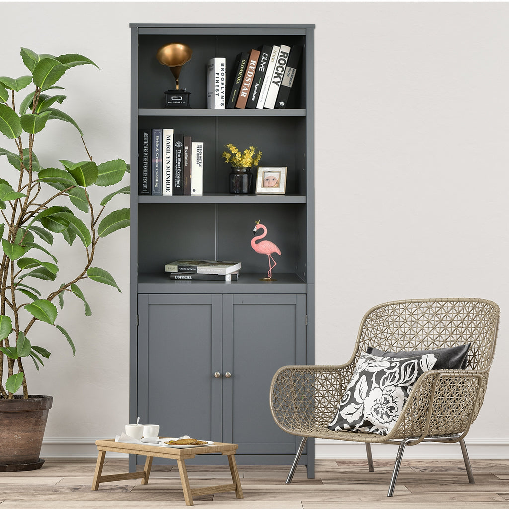 Standing Wooden Bookcase with 3 Tier Open Book Shelving and Double