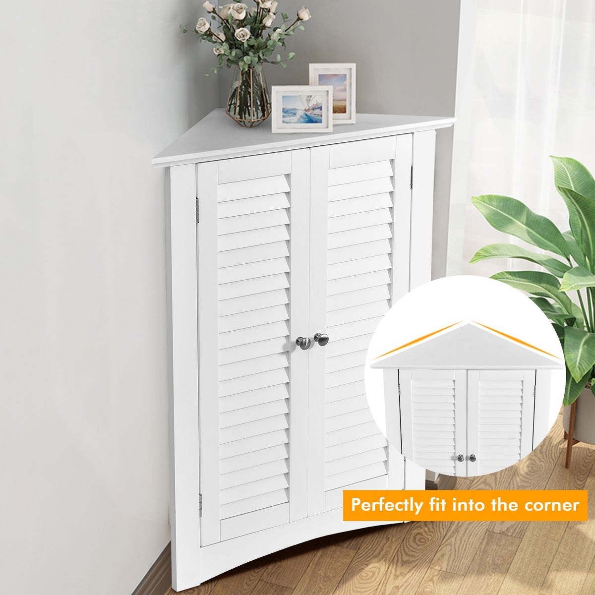 Bathroom Corner Storage Freestanding Floor Cabinet with Shutter Door