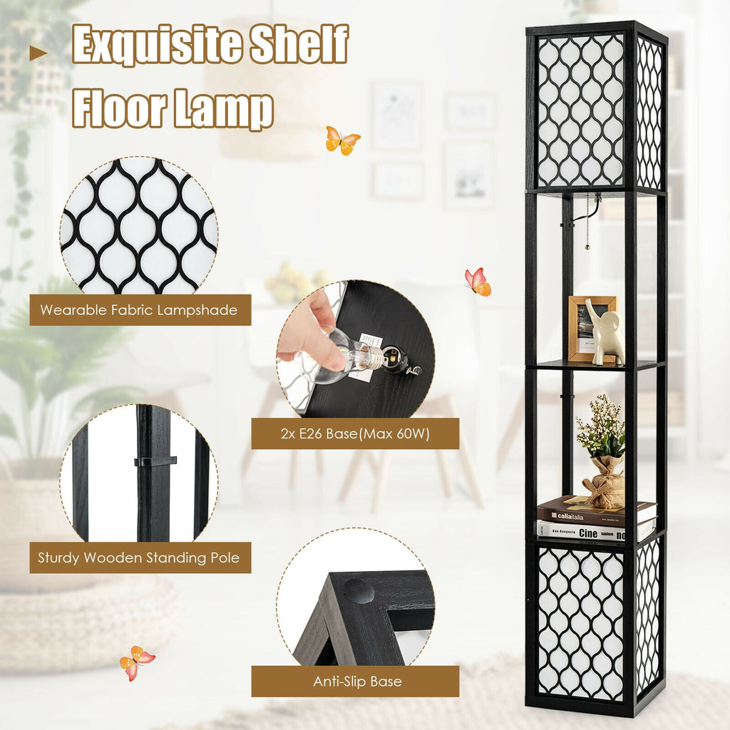 Freestanding Floor Lamp with Shelf & Double Pull Chain Foot Switch