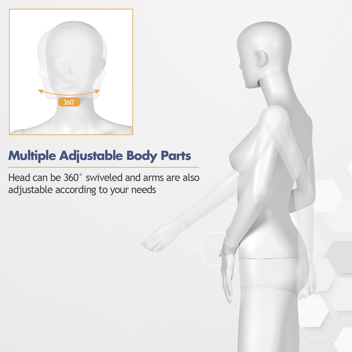 70-Inch Female Mannequin with Bent Arms & Metal Stand - Adjustable Plastic Body