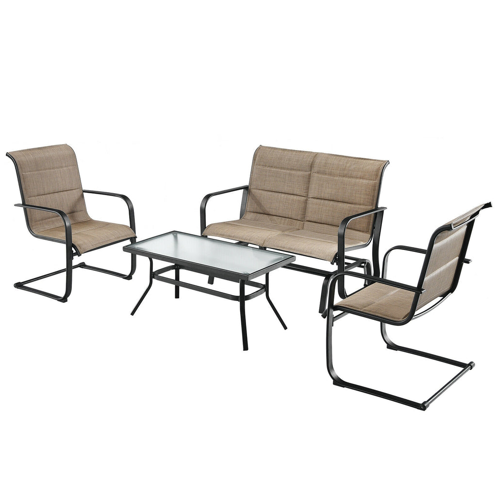 4 Pieces Outdoor Patio Furniture Set with Padded Glider Loveseat and