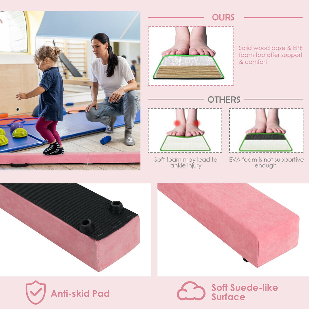 Portable Floor Balance Beam with Handles - 7 Feet Folding Gymnastics Beam, Pink