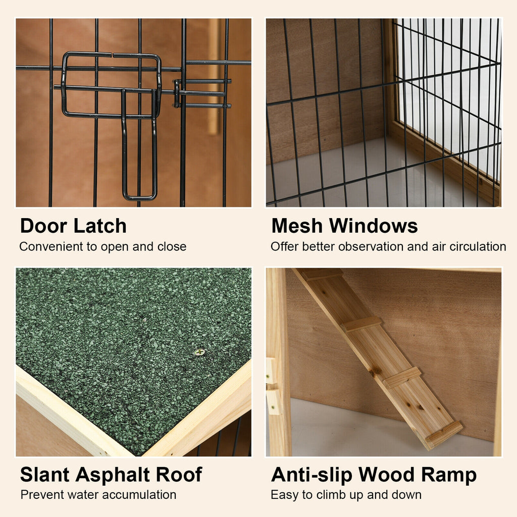 35 Inch Wooden Chicken Coop with Ramp - Durable Pet House with Ventilation & Waterproof Roof