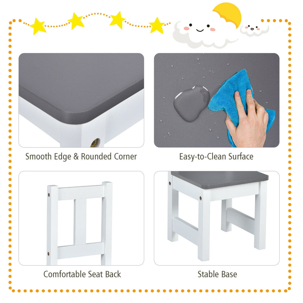 Kids Wooden Activity Table and Chairs Set with Storage Bench - Gray, 4 Pieces (Variation of THIS listing)