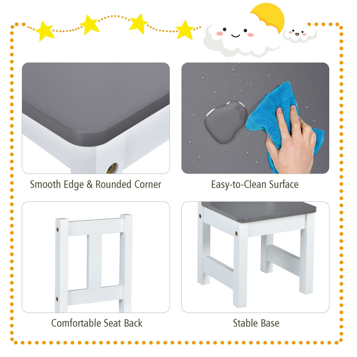 Kids Wooden Activity Table and Chairs Set with Storage Bench - Gray, 4 Pieces (Variation of THIS listing)